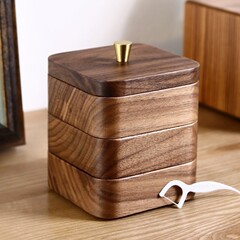 黒い胡桃の木の歯の線の箱の多層の実木のつまようじの収納箱の新しい中国式のデスクトップの家庭用カバーの歯の線の収納箱