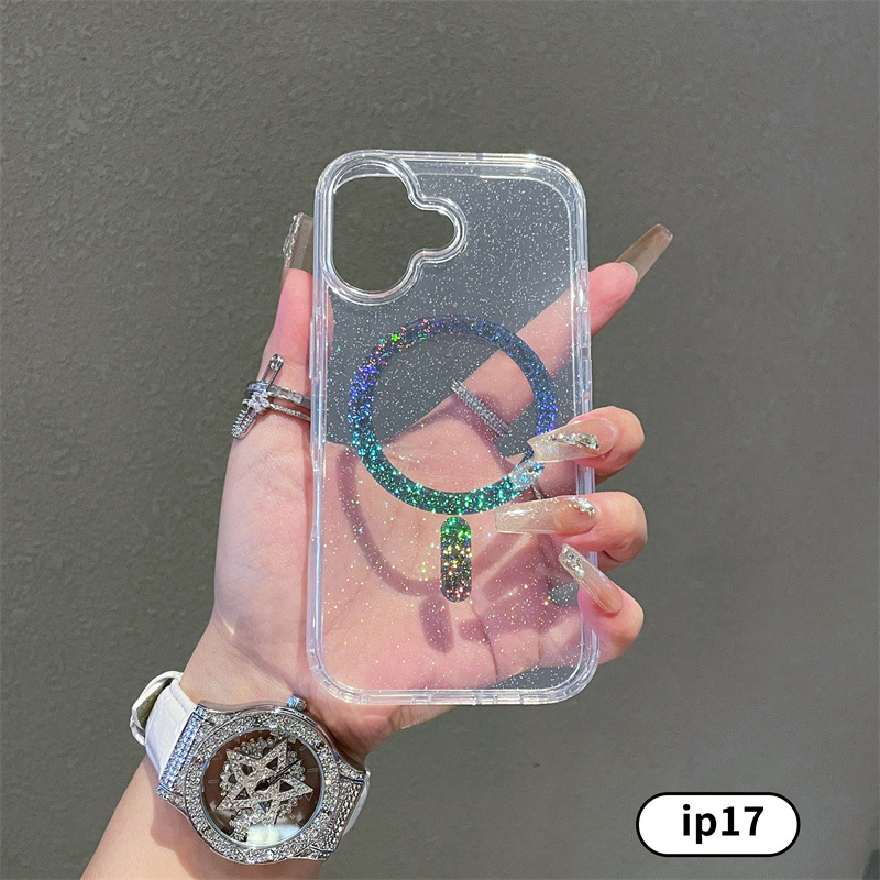 Adatto per telefono colorato magnetico Pro Max trasparente glitter custodia protettiva 17 Pro/17 Air_voghion.com
