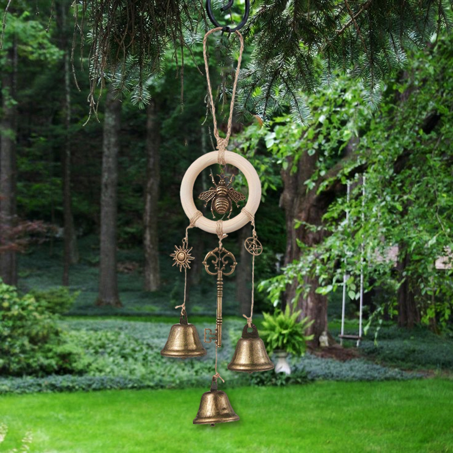 1 Piece of Vintage-Style Witch Bell Door Hook with Magic Key, Bee Pattern, and Metal Bell