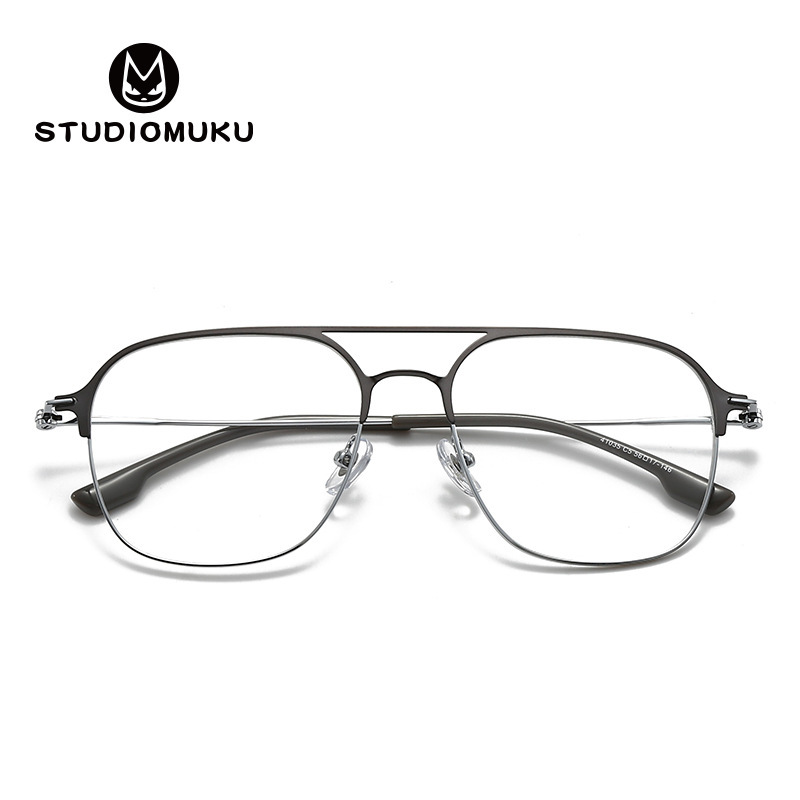 Comfortable Glasses, Nostalgic Retro Men's and Women's Large Frame Square Frame New Glasses Frame Pilot Double Beam Metal Glasses Frame