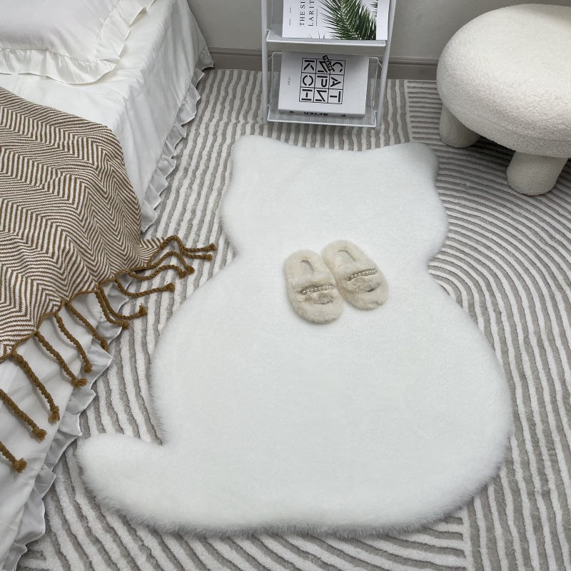 Ins Cute Cat Shaped Carpet Imitation Rabbit Plush Floor Mat Bedroom Girl Heart Cat Feeling Kidsren's Room Bedside Blanket