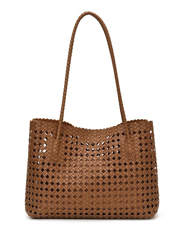 Bolsa de tejido de gran capacidad para mujeres 2026 verano nuevo nicho de moda bolsa de cesta de verduras huecadas bolsa de viaje ocio tote image 6