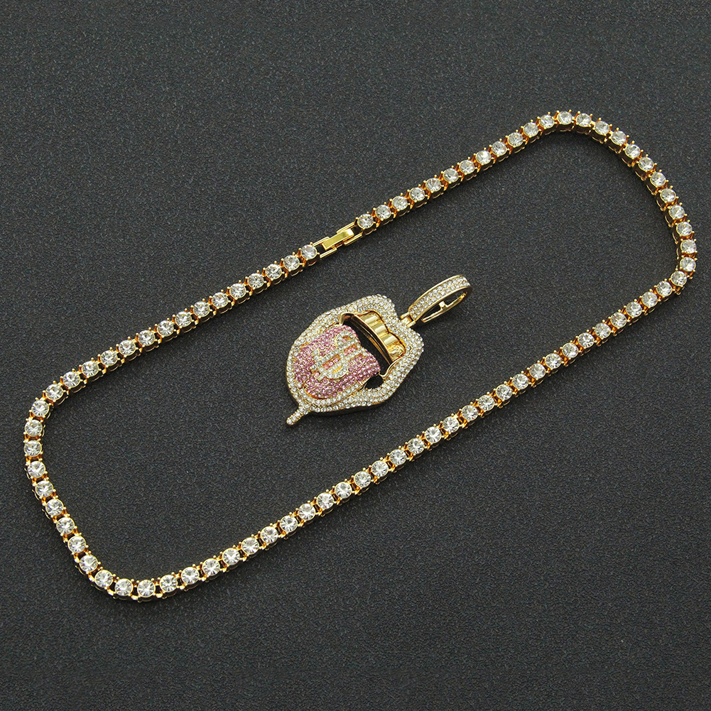 Fashion full of diamond three-dimensional dollar tongue alloy necklace