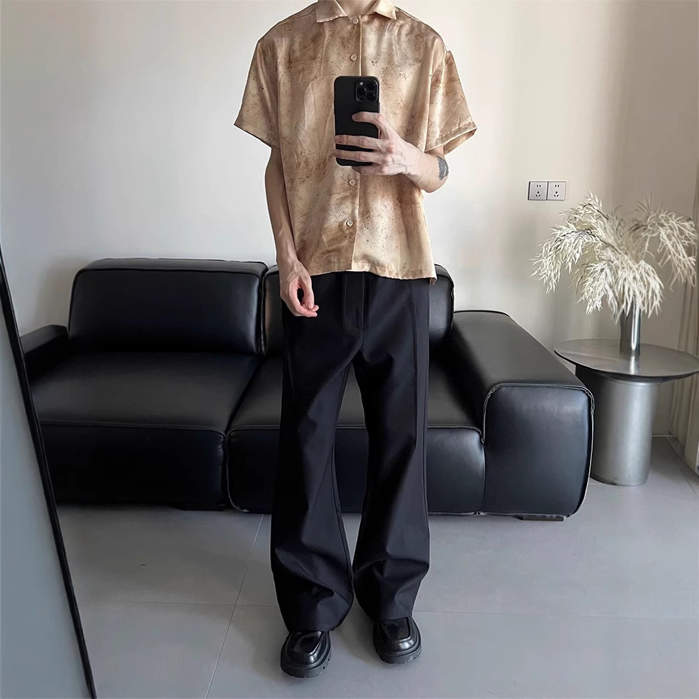 High-quality wool-blended three-dimensional tailoring old money style straight-tube micro-raxi pants cleanfit pinch pleated drape pants