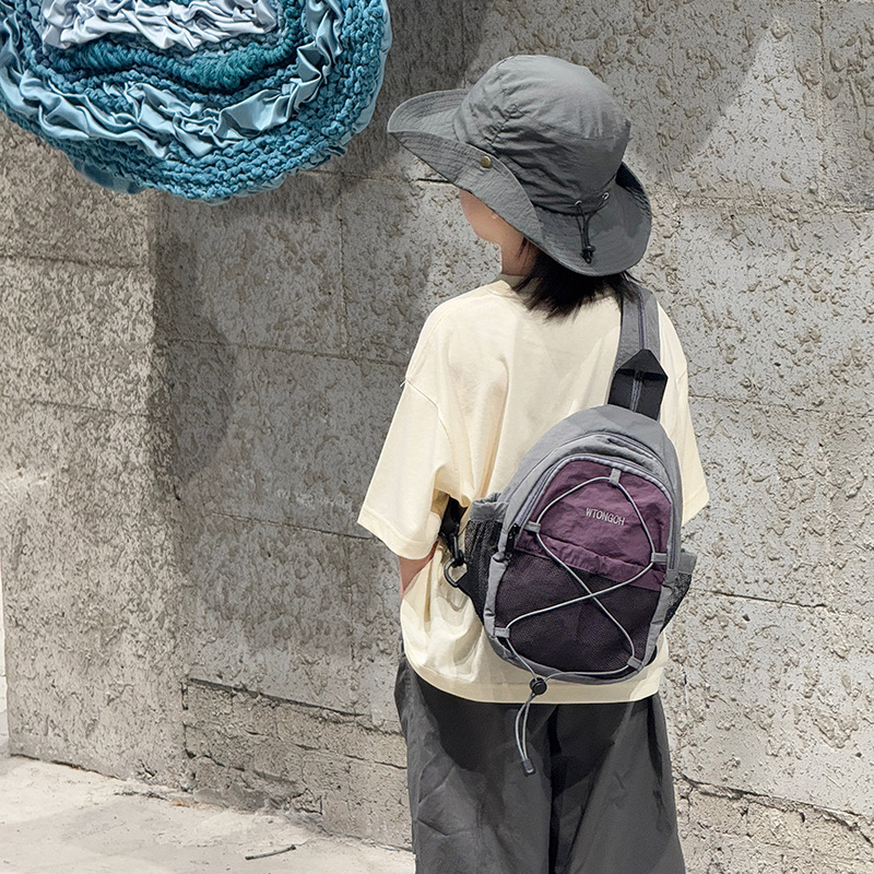 New Korean Version of the Rope Contrasting Color Kidsren's Boys and Girls Chest Bag Backpack Mobile Phone Sports Concave Shape Bag Trendy