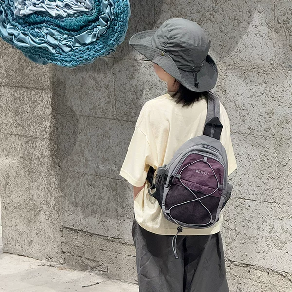New Korean Version of the Rope Contrasting Color Kidsren's Boys and Girls Chest Bag Backpack Mobile Phone Sports Concave Shape Bag Trendy
