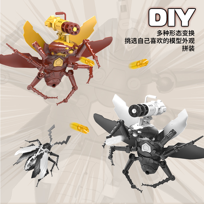 Transfronterizo doble cola de caballo cucaracha pesada multiarticulado movible ensamblaje de bloques de construcción modelo humano adornos juguetes regalos al por mayor