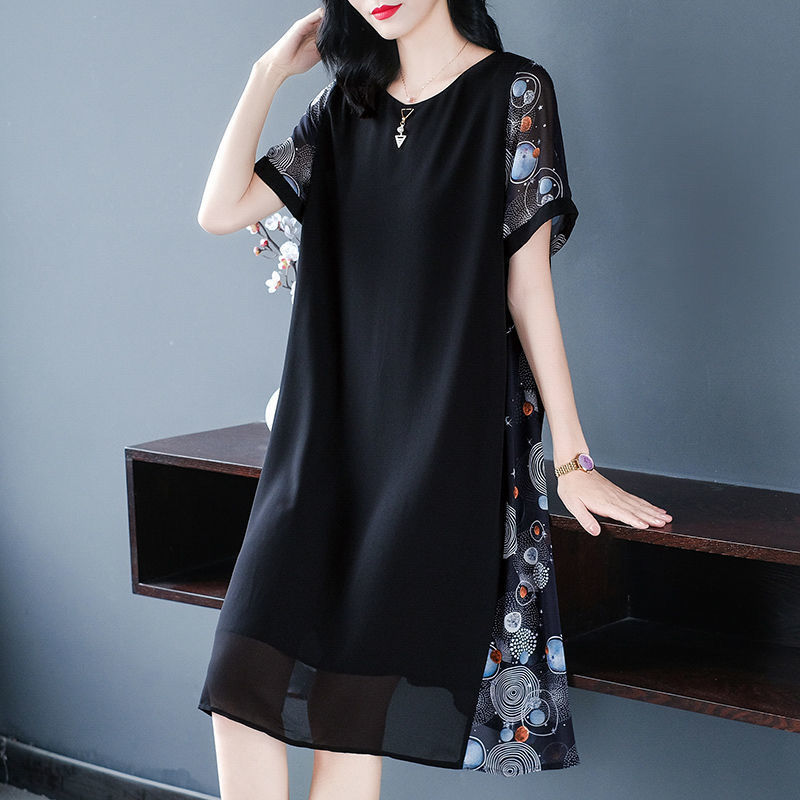 Plus Size Short-Sleeved Chiffon Dress 2025 Summer New Fat mm Mother's Wear Fashionable Age-Reducing Slimming Look T-Shirt Skirt Plus Size Short-Sleeved Chiffon Dress 2025 Summer New Fat mm Mother's Wear Fashionable Age-Reducing Slimming Look T-Shirt Skirt