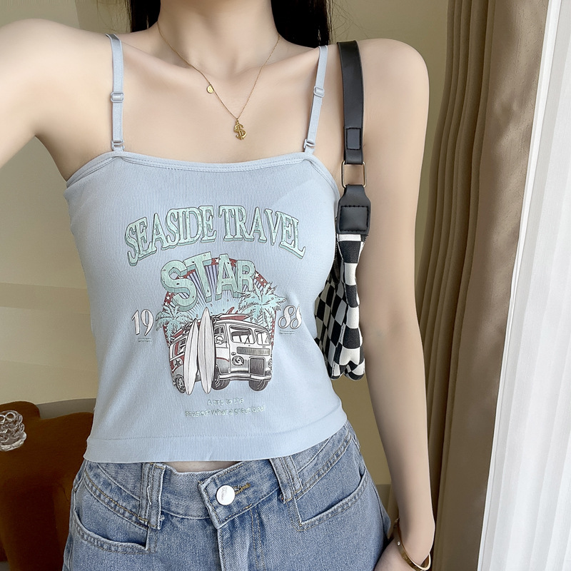 Estilo coreano belleza espalda camisola tubo superior de las mujeres taza fija chica caliente desgaste interior y exterior correa de hombro ajustable camisola