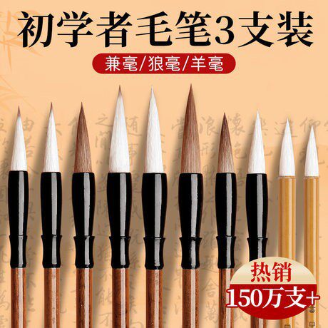 Three Pack Wolf Hair Student and Hair Brush Shang Shu Beginner's Hair Hair Brush Wholesale Calligraphy Supplies Special Brush