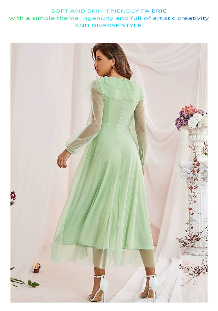 Gonna lunga in rete di pizzo girocollo abito a trapezio in rete a vita alta_voghion.com