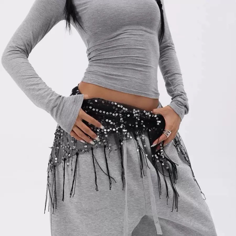 Modern Dance Clothing Hip-Hop Fashionable Punk Sequin Tassel Triangle Scarf Performance Hip Scarf Waist Chain Waist Scarf Butt Curtain