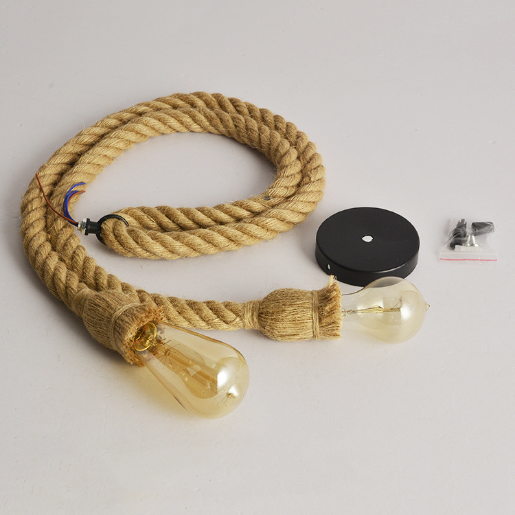 Lámpara colgante de cuerda de cáñamo con bombilla LED, portalámparas de estilo retro con rosca E27 y cable, para decoración de restaurantes y bares
