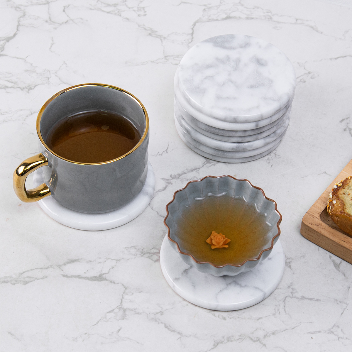 Inventario blanco brillante mármol natural taza de café taza de mesa almohadilla de cocina de oficina almohadilla aislante térmico
