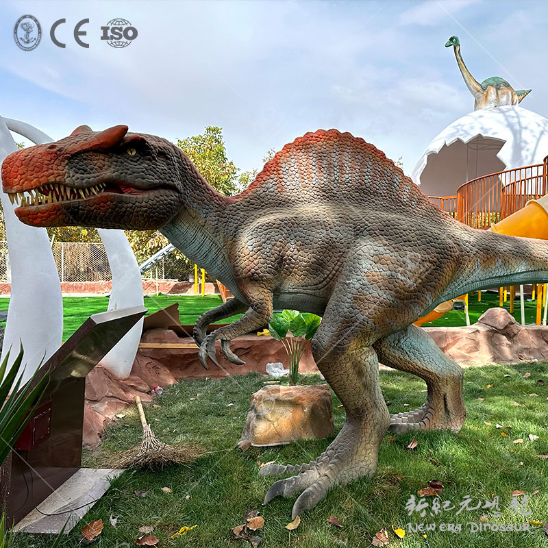 Modelo animal de simulación de gran espinosaurio de simulación de dinosaurio de silicona escultura paisaje exposición de dinosaurio