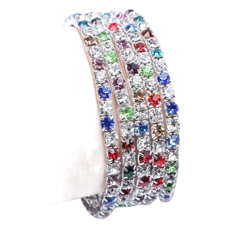 New ebay hot European and American popular jewelry full diamond multi-color single row elastic ladies bracelet jewelry wholesale
