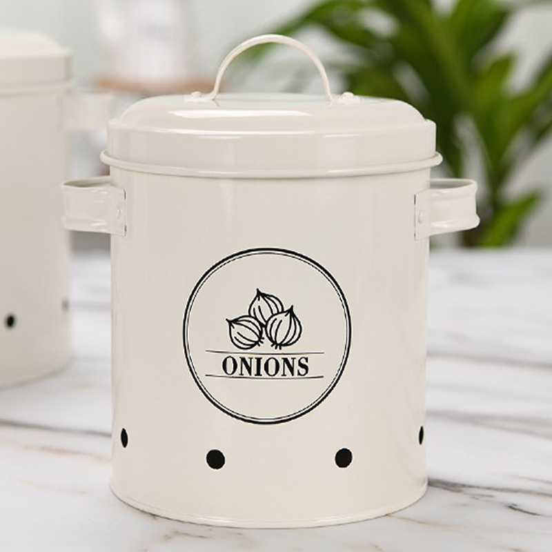 Tanque de almacenamiento de vegetales de hierro forjado para el hogar, papa, jengibre, ajo, cocina fresca, papa, cebolla, cubo de almacenamiento de ajo