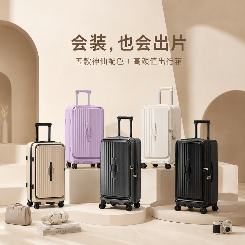 New Cross-Border Model Pc Front-Opening Explosion-Proof Zipper Suitcase 24inch Large Capacity Trolley Case for Men and Women 20inch Carry-On Luggage New Cross-Border Model Pc Front-Opening Explosion-Proof Zipper Suitcase 24inch Large Capacity Trolley Case for Men and Women 20inch Carry-On Luggage