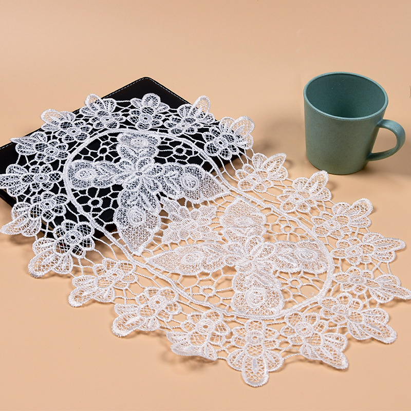 Taza circular hueca cojín bordado de encaje mesa de placas de tazón aislante de calor tela decoración accesorios accesorios de té