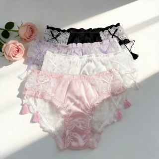 60141S洛丽塔少女内裤复古甜美蕾丝国风流苏包臀棉档女三角裤工厂