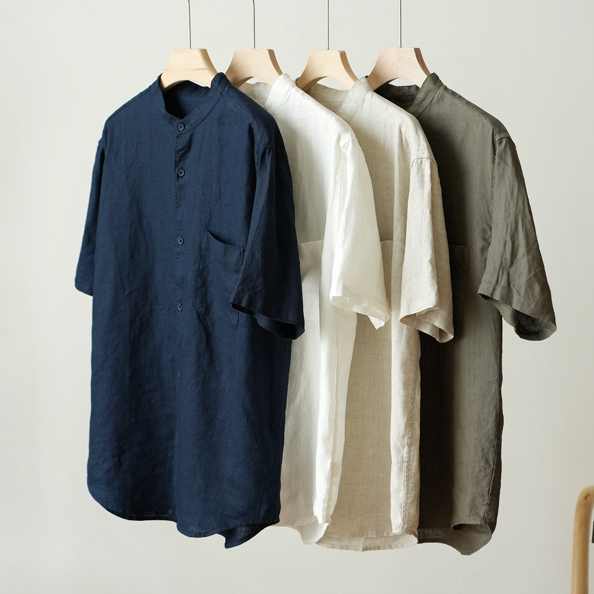 14-count washed rain dew linen men's full linen fitted version…