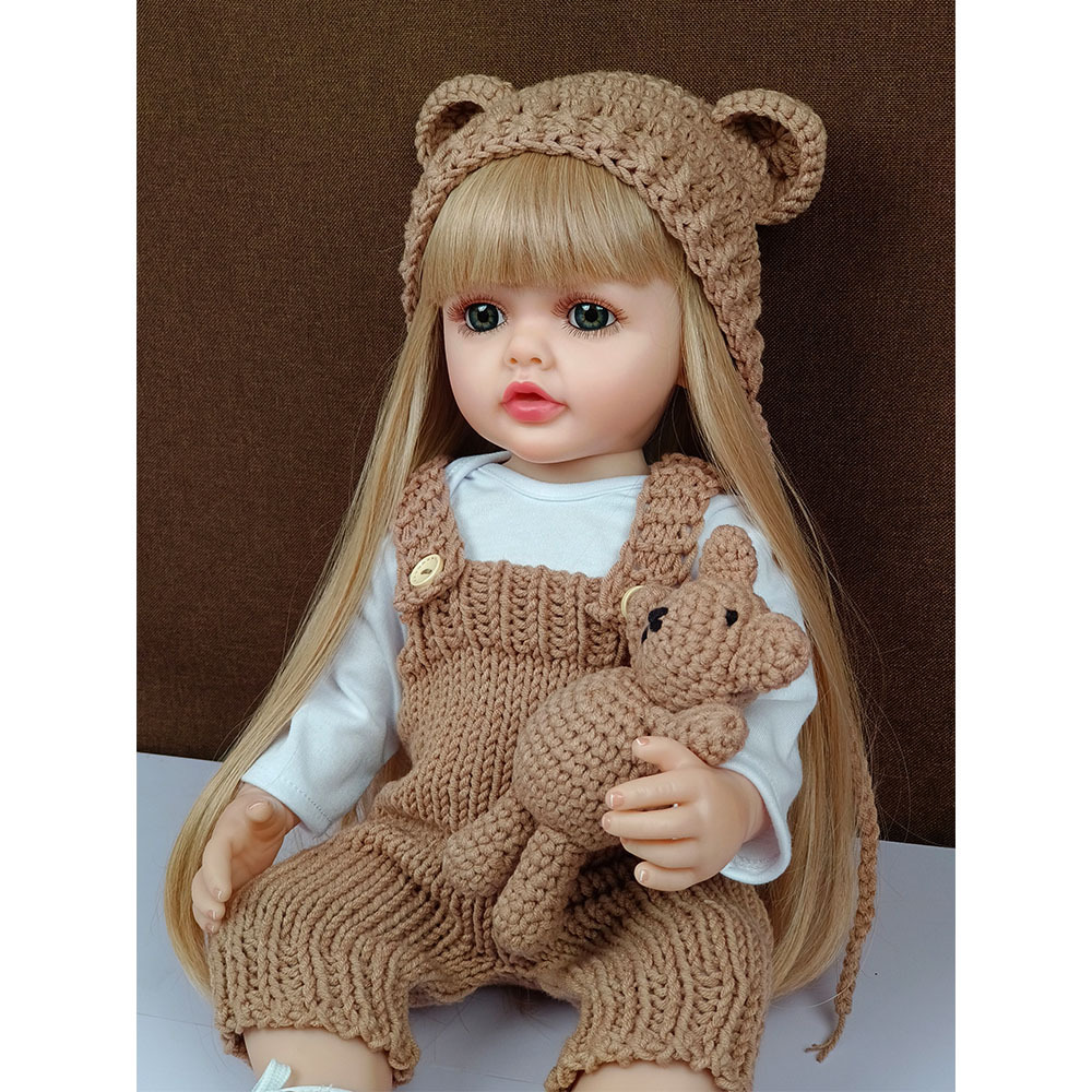 Renacer muñeca simulación bebé puede entrar en agua simulación bebé acompañamiento juguete completo cuerpo de goma 55cm Flor de pelo largo chica