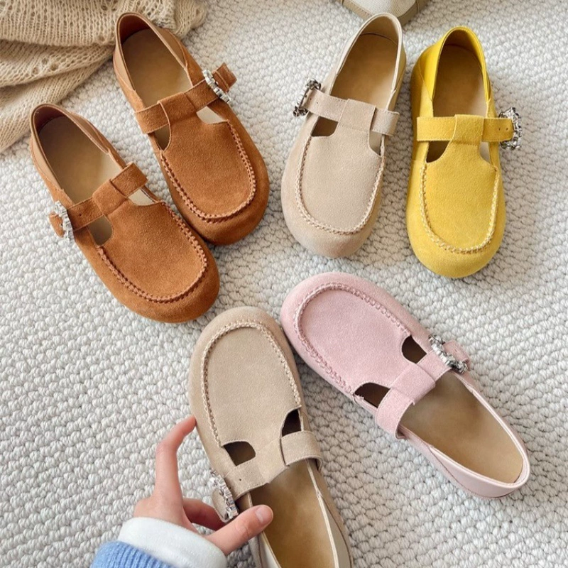 Донг Джие Same ретро кожаные босоножки Birkenstock для женщин в 2025 весна новые односторонние пробитые бобовые туфли толстая подошва двухсторонние одиночные туфли
