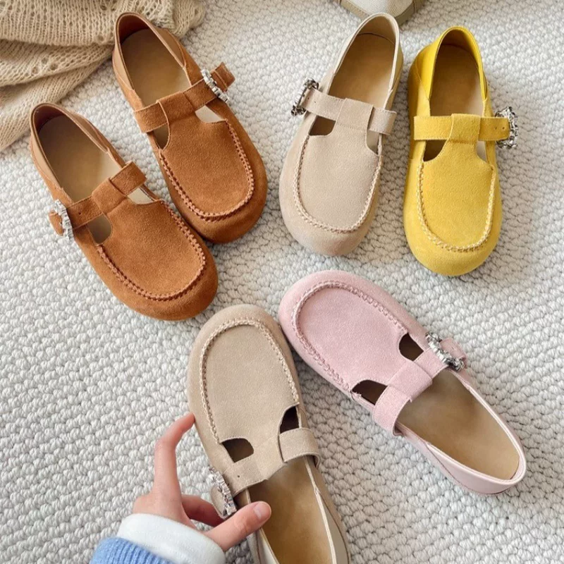 Донг Джие Same ретро кожаные босоножки Birkenstock для женщин в 2025 весна новые односторонние пробитые бобовые туфли толстая подошва двухсторонние одиночные туфли