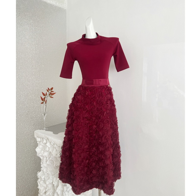 2026 Real Shot New Women's Casual Rose Floral Skirt Dress 2026 Real Shot New Women's Casual Rose Floral Skirt Dress