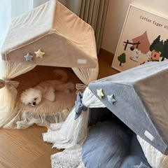 网红时尚半封闭宠物帐篷窝创意毛绒狗狗猫咪窝蕾丝花边宠物公主床