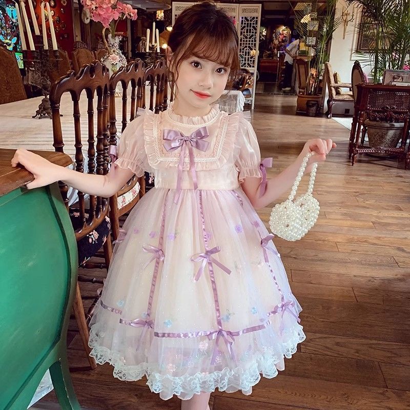 Girls and Kidsren's Dress New Style 2025 Fashionable Little Girl Lolita Princess Dress Summer Style Summer Short Sleeves