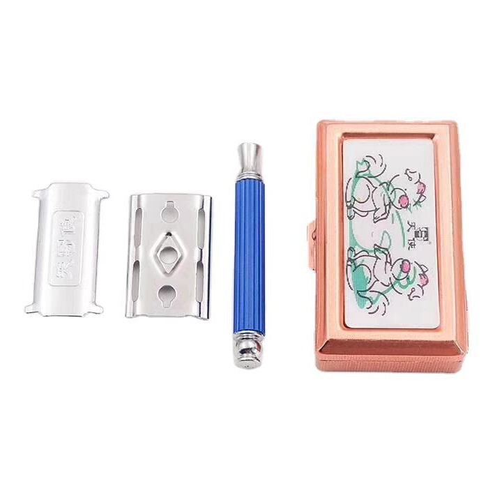 Classic Men's Vintage Angel Double-sided Shaver Holder Aluminum Case with Mirror with Three-dimensional Card (pattern Change)