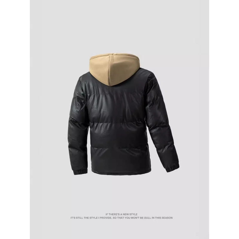 2024 nueva chaqueta acolchada de algodón para hombres, ropa acolchada de plumón gruesa para jóvenes de invierno, dos piezas falsas con capucha, algodón casual de moda