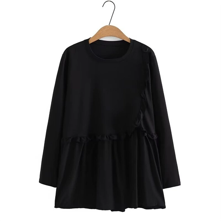 2024 Весна Новая футболка больших размеров с круглым вырезом для полных девушек, модная обивка мясом в Корейском стиле, кружевная отстрочка с круглым вырезом, нижняя рубашка 2236