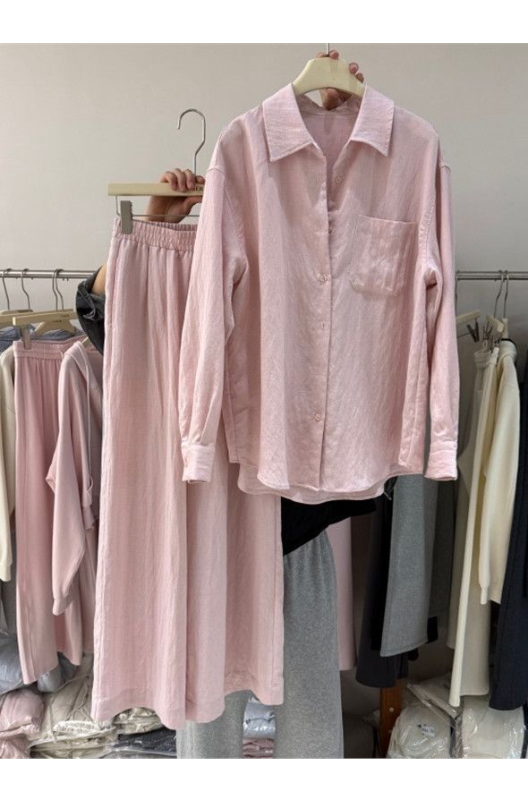 European Style Women's Two Piece Set Linen High End Elegant Loose Fitting Cotton Shirt Wide Leg Pants Summer Outfit_ecoleips.com