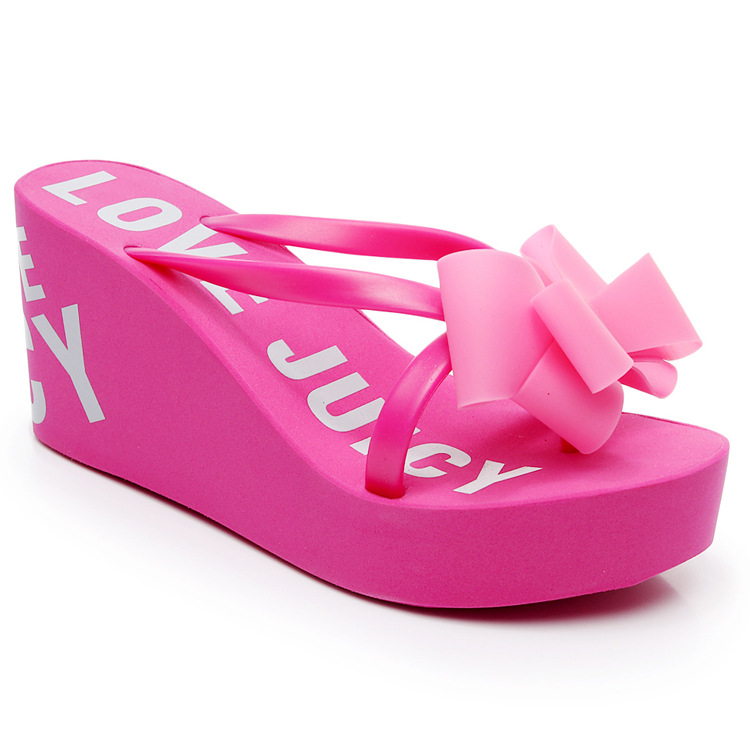 Dam wedge tofflor med rosett och halkfri sula_voghion.com