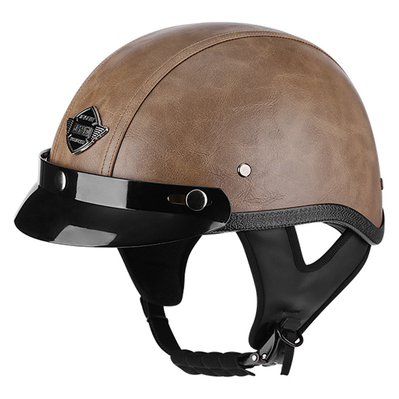 Casco de bicicleta eléctrica JYT estilo retro hecho a mano de cuero PU, medio casco unisex para todas las estaciones