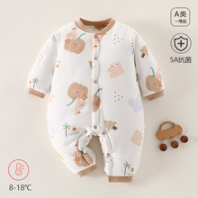 冬款婴儿连体衣夹棉三层保暖加厚新生儿衣服A类纯棉宝宝哈衣爬服