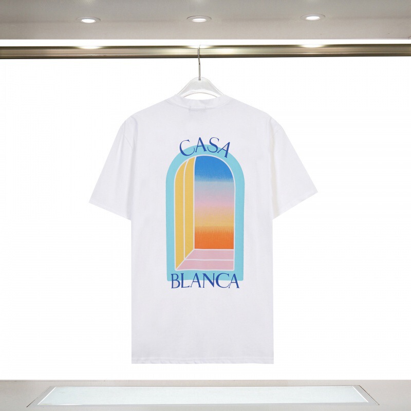 Cross-Border Export Casablanca Spring and Summer New Painted Mesh Printed Casa Unisex Short-Sleeved T-Shirt