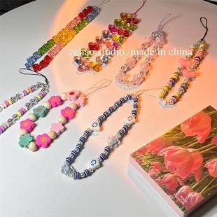 New Korean Ins Heart Mobile Phone Chain Short Girl Park Chae Young Beaded Pendant Chain Personalized Creative Pendant