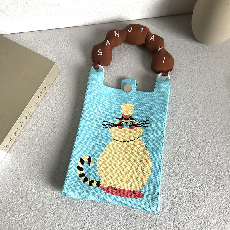 1米8蓝底大肚猫手工手提手机包