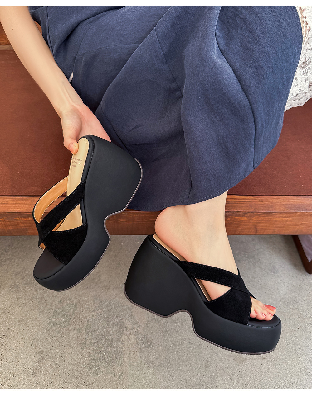 Sandal cao gót nữ quai ngang đế xuồng platform gót siêu cao 12 cm — màu đen, màu mơ chi tiết 5