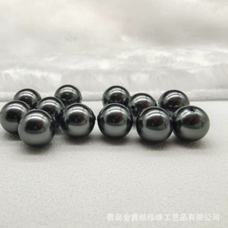617#水晶玻璃半孔黑珍珠 正圆单孔黑色散珠仿珍珠耳饰吊坠DIY配件