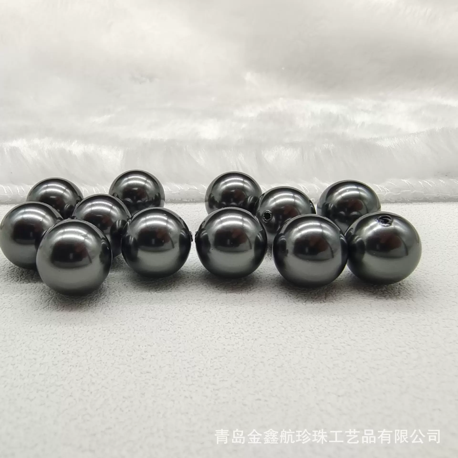 617#水晶玻璃半孔黑珍珠 正圆单孔黑色散珠仿珍珠耳饰吊坠DIY配件