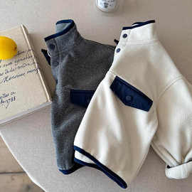 儿童Polo衫双面绒秋冬男女童半拉链外套加绒潮宝宝纯色打底衫女洋