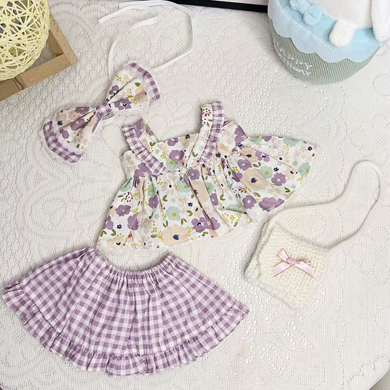 보라색 그리드 스프링 플로럴 + 가방