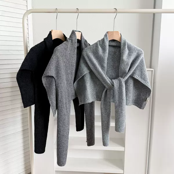 In-Stock Factory Wholesale Autumn and Winter Women's T-Shaped Shawl with Wool Blend, Warm Outerwear, Knotted Outerwear, Cardigan