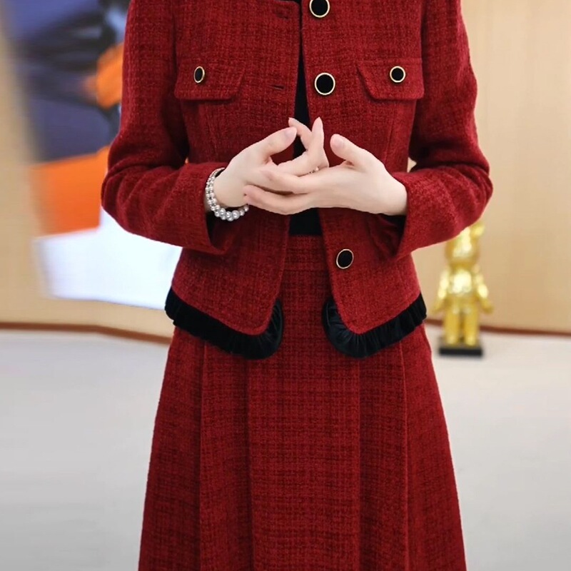 2025秋冬新款中年妈妈洋气连衣裙小香风外套婚前喜宴套装裙女|undefined