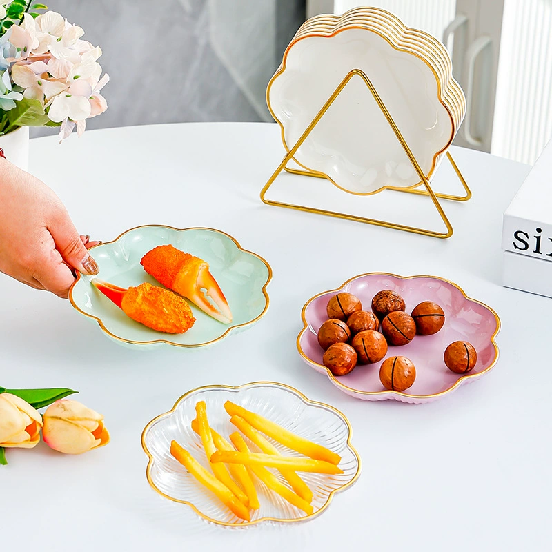 Чашка-филигрань из bone china с цветочным рисунком (Tuchi), тарелки-под snack-товары с золотым ободком, один набор или 4/6 шт с подставкой