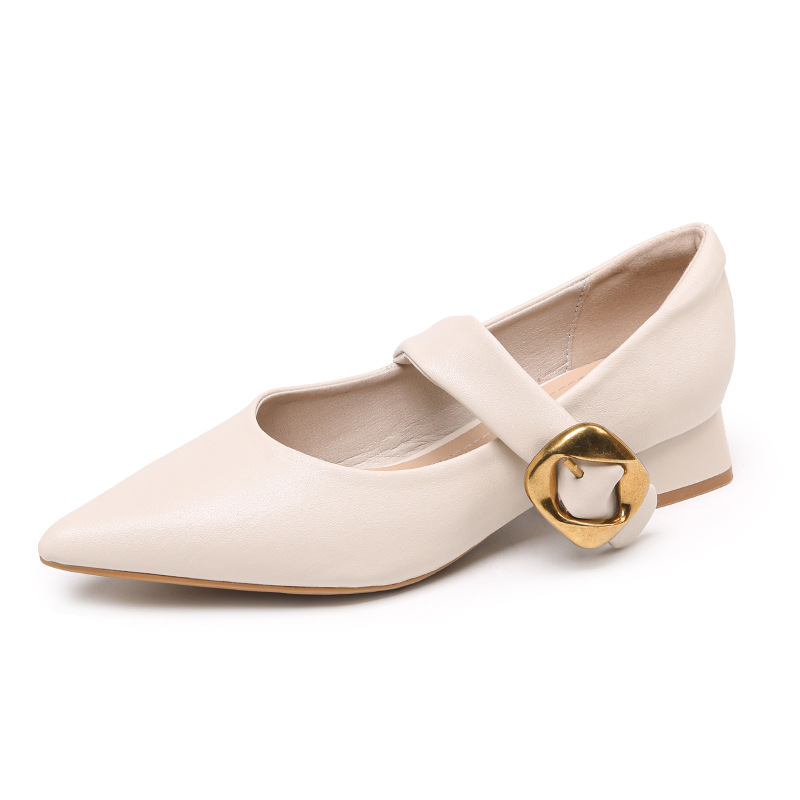 Soft Leather Women's 2025 Summer New Pointed Toe Shallow Mouth Chunky Heel Comfortable French Style One-Strap Mary Jane_vogvips.com